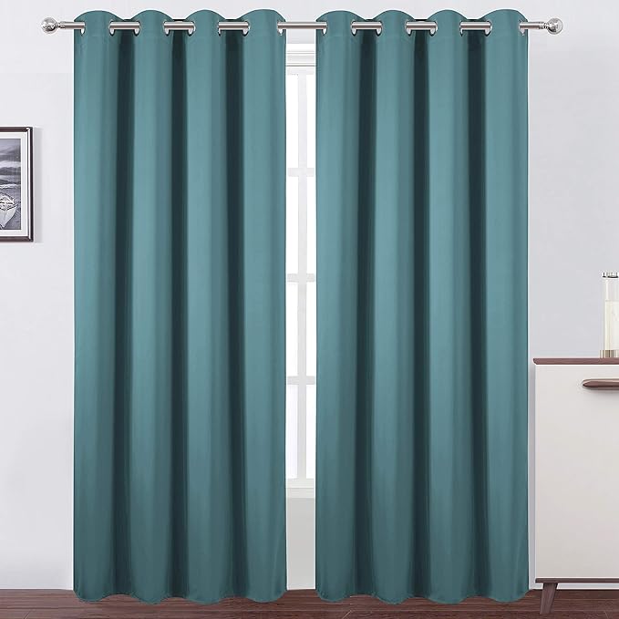 LEMOMO Blackout Curtains 66 x 84 inch/Sea Teal Curtains Set of 2 Panels/Thermal Insulated Room Darkening Bedroom Curtains