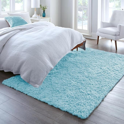 Ophanie 5x8 Light Blue Rugs for Living Room, Kids Nursery Rug Aesthetic, Playroom Area Rugs for Boys Girls Teen Home Decor, Fluffy Fuzzy Soft Plush Shaggy Bedside Floor Bedroom Carpet for Teen
