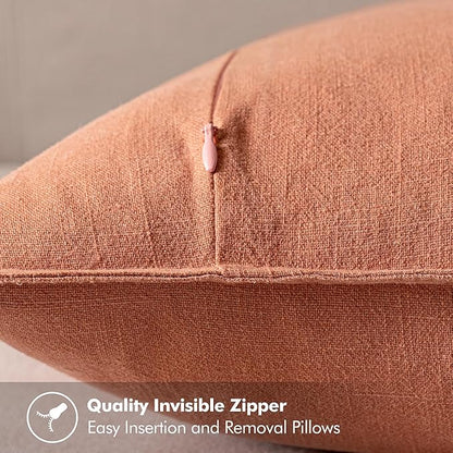 MIULEE Decorative Linen Euro Sham Pillow Covers 24x24 Coral Boho Farmhouse Neutral Spring Couch Throw Pillows for Bed Pack of 2 Accent Modern Pillowcase Summer Sofa Livingroom Home Decor