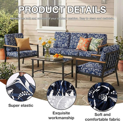 hyha 14Pcs Patio Cushion Covers, Stretch Outdoor Couch Cushion Covers Replacement, Washable Outdoor Chair/Sofa Slipcovers for Patio Furniture Cushions Protector with Elastic Bottom(Baroque,Cover Only)