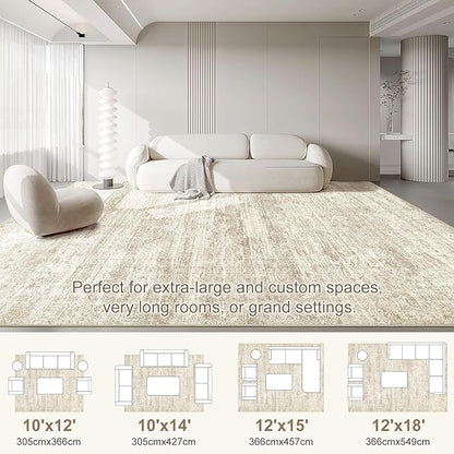 UERMEI 10x14 Area Rug Living Room Rugs - Washable Neutral Modern Abstract Soft Thin Rug Indoor Floor No Slip Rug Carpet for Bedroom Under Dining Table Home Office Decor - Beige/Brown