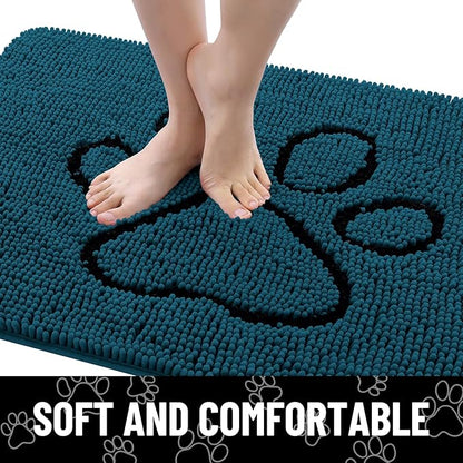 Smiry Dog Door Mat for Muddy Paws, Absorbent Dirt Trapper Non Slip Quick Dry Washable Chenille Mat for Mud Dogs, Entry Rug for Indoor and Outdoor (36x24 Inches, Atlantic Blue and Black)