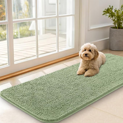 OLANLY Dog Door Mat for Muddy Paws 47x20, Absorbs Moisture and Dirt, Absorbent Non-Slip Washable Doormat, Quick Dry Chenille Mud Mat for Dogs, Entry Indoor Entryway Carpet for Inside Floor, Sage Green