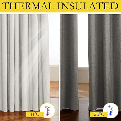 NICETOWN 100% Absolutely Blackout Linen Curtains with Thermal Insulated White Liner, Ivory, 52" Wide, 2 Pieces, Privacy Vertical Window Drapes for Office Laundry Living Room Windows 72 inch Long