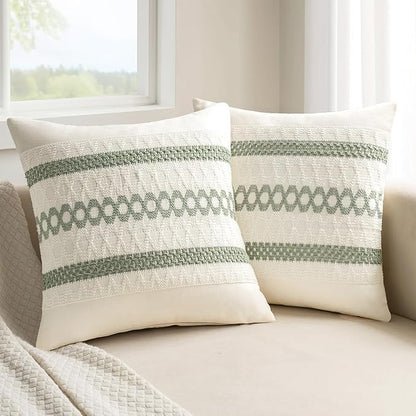 MIULEE Set of 2 Sage Green Boho Decorative Pillow Covers 18x18 Inch Farmhouse Rustic Couch Throw Pillows Modern Summer Cotton Cushion Covers Retro Cute Macrame Woven Spring Decor for Bed Sofa Chair