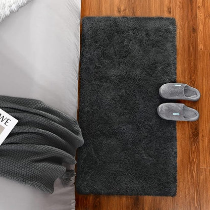 Chicrug Soft Runner Rug for Bedroom Living Room Plush Fluffy Rug 2x3 Feet, Shag Furry Runner Rugs Carpet Non Shedding for Nursery Children Kids Girls Room Home Decorative, Dark Grey