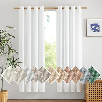 NICETOWN Thick Linen White Curtains 72 inches Long for Doorway, Grommet Vertical Drapes Privacy Added with Light Through Window Treatments for Bedroom, W55 x L72, 2 Pieces