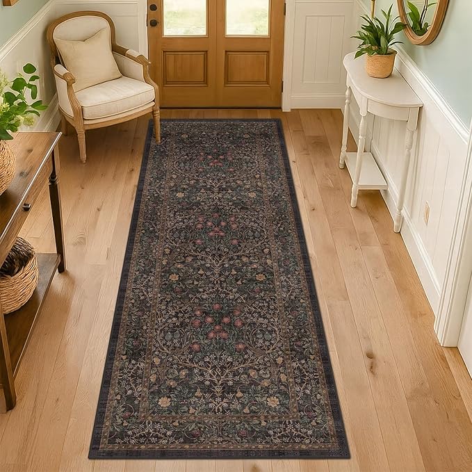 Dark Brown Washable 2x6 Runner Rugs for Entryway, Kitchen, Hallway, Bedroom Bedside, Laundry Room, Bathroom Rug, Pet & Kids Friendly Vintage Non Slip Low Pile Stain Resistant Long 24 x 72 Floor Carpet