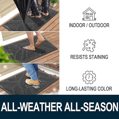Colorxy Waterproof Doormat, Sturdy Natural Rubber Front Indoor Mat, Non Slip Low Profile Outdoor Door Mats, Stain and Fade Resistant Floor Mats, Easy Clean Patio Entry Mat, 48''x32'', Light Grey
