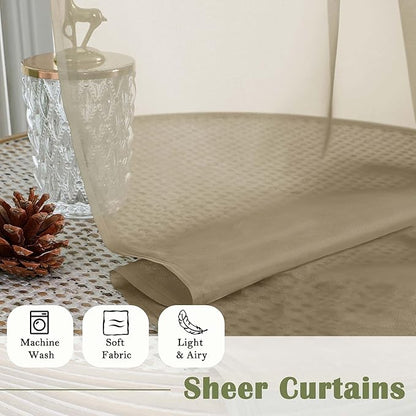 Lecloud Taupe Sheer Curtains 96 Inches Long 2 Panels Set, Home Decor Light Filtering Airy Solid Color Drapes, Dual Rod Pocket Living Room Curtains for Bedroom Dining Room, Each Panel 59" W x 96" L