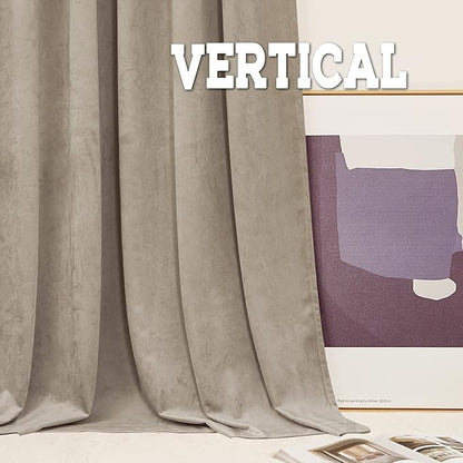 RYB HOME Camel Beige Velvet Curtains 102 inches with Hook Belt, Soft Fabric Room Darkening Thermal Insulated Luxurious Home Decor Curtains for Living Room Bedroom, W 52" x L 102", 2 Panels Set