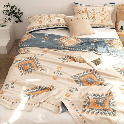 MSGKV Spring Blankets Cotton Throw Blanket 60''x 80'' Muslin Blanket for Couch Bed Chair, Soft Bed Cotton Quilted Boho Quilts Blankets Gifts for Women
