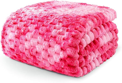 Exclusivo Mezcla Fleece Twin Blanket for Bed, Extra Large Fuzzy Tie-dye Hot Pink Bed Blankets, Soft Cozy Plush Sofa Throws for All Seasons, 60x80 Inches
