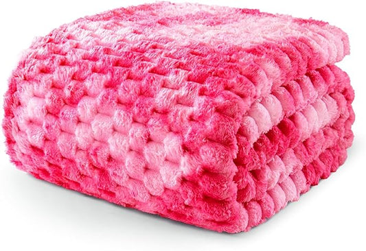 Exclusivo Mezcla Fleece King Blanket for Bed, Extra Large Fuzzy Tie-dye Hot Pink Bed Blankets, Soft Cozy Plush Sofa Throws for All Seasons, 90x104 Inches