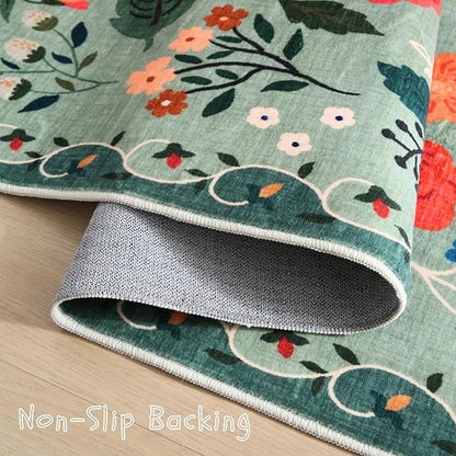 Rugcomf Living Room Rug 5x7 Rug Machine Washable Boho Area Rug Non Slip Floral Vintage Low Pile Large Rugs for Living Room, Bedroom, Farmhouse, Dining Room, Kids Playroom(Green)
