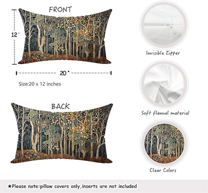 Rustic William Morris Inspired Autumn Forest Pillow Covers 12x20 Set of 2,Vintage Botanical Nature Landscape Decorative Throw Pillow Covers for Home Bedroom Living Room,Fall Home Room Decor