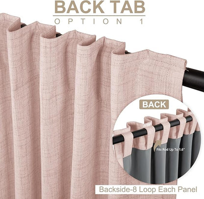 100% Blackout Shield Light Pink Linen Blackout Curtains for Bedroom 90 Inches Long, Back Tab/Rod Pocket Living Room Drapes, Thermal Insulated Blackout Curtains 2 Panels Set, 50" W x 90" L