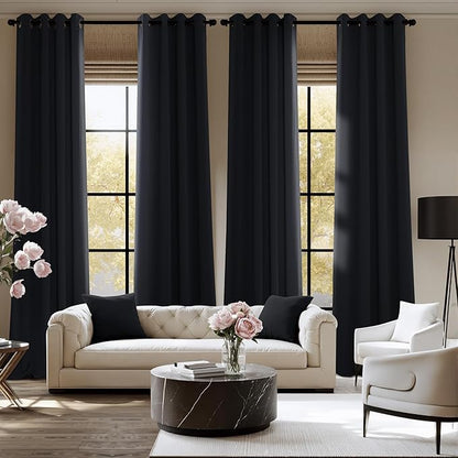 NICETOWN Room Darkening Draperies Curtains Panels, 2 Panels Black W52 x L96