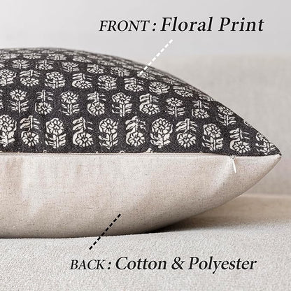 Foindtower Set of 2 Decorative Neutral Body Lumbar Throw Pillow Covers Vintage Accent Farmhouse Cushion Covers Boho Floral Home Decor for Sofa Couch Chair Bedroom Living Room,14×36 Inch,Black
