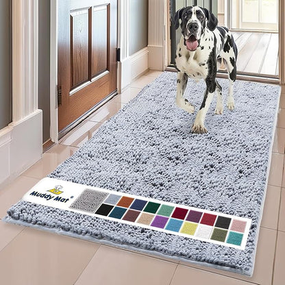 Muddy Mat® | Super Absorbent Door Mat Indoor, Microfiber Quick Dry Chenille Entryway Rug, Non-Slip Front Door Mat, Indoor Mats for Entryway, Machine Washable Pet Rug, Baby Blue 24"X60"
