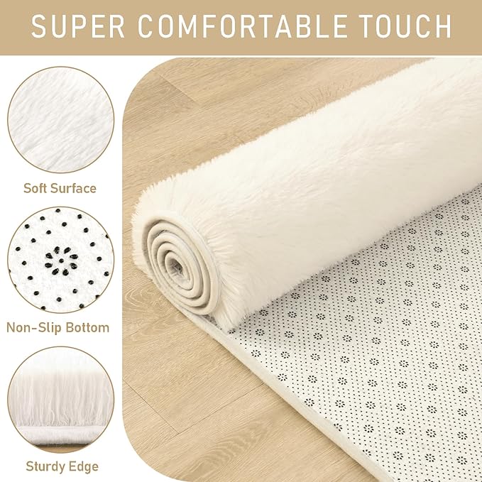 LOCHAS Ultra Soft Indoor Modern Area Rugs Fluffy Living Room Carpets for Children Bedroom Home Decor Nursery Rug 9x12 Feet, Cream