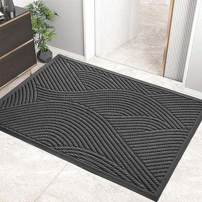 HIYARD Sturdy Front Door Mat, Absorbent Muddy Dirt Resist Welcome Door Mats Outdoor Indoor, Stain and Fade Resistant, Non-Slip Backing Entry Mat Low Profile Doormat for Entryway, 72×24, Grey
