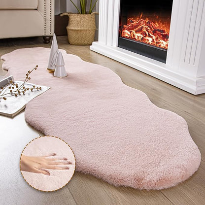 Ashler HOME DECO Ultra Soft Faux Rabbit Fur Chair Couch Cover Area Rug for Bedroom Floor Sofa Living Room Pink 2 x 6 Feet