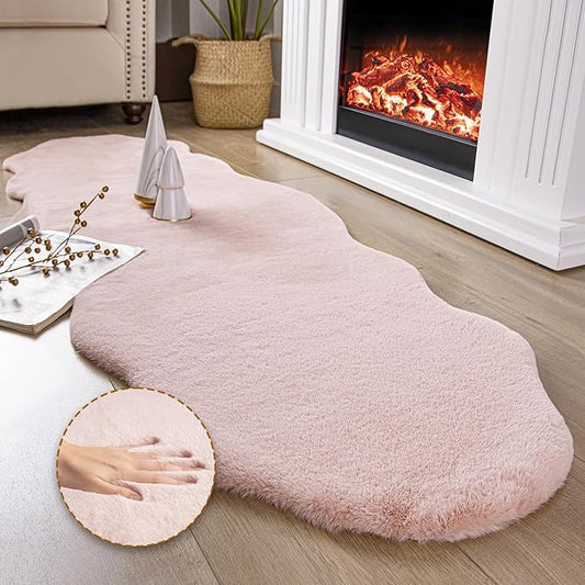 Ashler HOME DECO Ultra Soft Faux Rabbit Fur Chair Couch Cover Area Rug for Bedroom Floor Sofa Living Room Pink 2 x 6 Feet