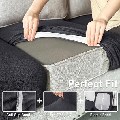 Leather Look Couch Cushion Covers Sofa Seat Slipcovers Sets Couches Furniture Protector for Sectional Armchair Loveseat Pets Kids Stretch Spandex Fabric (2 Cushion Sofa, Dark Grey)
