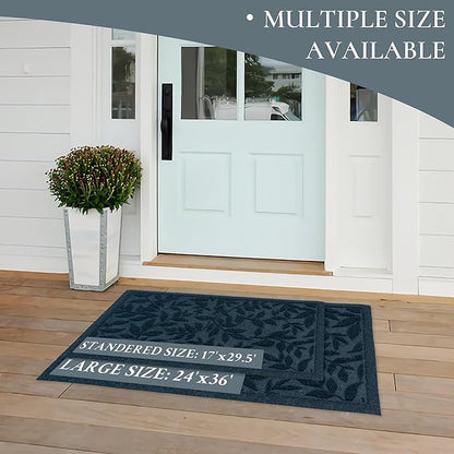 Blue Leaves Outdoor Indoor Entrance Doormats, Absorbent Durable Heavy Duty Welcome Front Door Mat,Thick Natural Rubber Back,Easy Clean Entryway Mat 23x35 Inch, Low Profile
