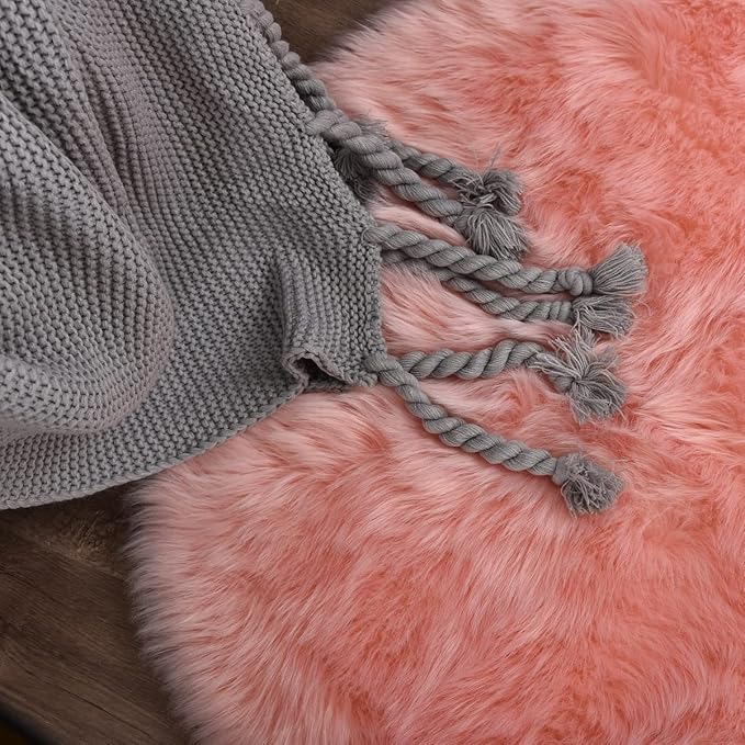 ORINOVA Shag Area Rugs 9x12 Rugs for Living Room Pink Washable Fluffy Sheepskin Fur Rugs for Bedroom Nursery Fuzzy Rug