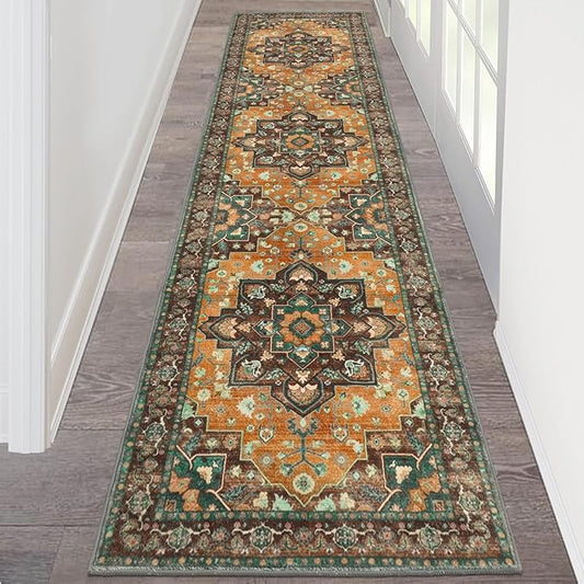 HEBE Hallway Runner Rug 2'x8' Washable Vintage Distressed Area Rugs Non Slip Laundry Rug Runner Boho Floor Carpet Runners for Hallways Entryway Laundry Room Kitchen Bathroom