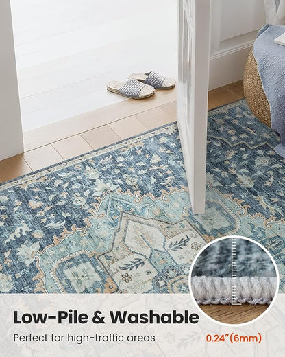 AMADA HOMEFURNISHING 10x14 Washable Area Rug, Low-Profile Large Area Rug with Non-Slip Backing & Durable Edge Binding, Vintage Large Rugs for Living Room, Bedroom & Dining Room