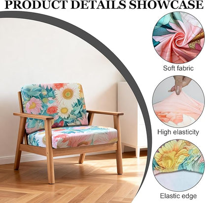 4Pcs Patio Stretch Cushion Covers,Outdoor Sofa Replacement Cover Slipcovers for Patio Furniture Cushion Covers, Washable Reusable Furniture Protector
