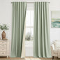 RYB HOME 100% Blackout Sage Green Linen Curtains, Light & Heat Blocking Thermal Privacy Protection Neutral Window Drapes for Living Room Bedroom, 52" W x 90" L, 2 Panels Set