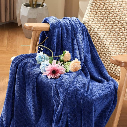 inhand Navy Fleece Twin Blanket, Super Soft Flannel Cozy Blankets for Adults, Lightweight Leaves Pattern Fuzzy Blanket for Couch Sofa Bed Office, Warm Plush Blankets for All Season, 60x90 Inches