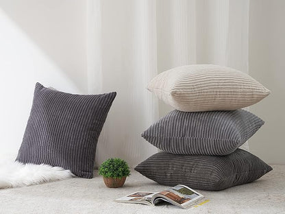 Topfinel Euro Shams Decorative Throw Pillows Covers for Bedroom,Large Cream Grey Fluffy Corduroy Western Home Decor Cushion Cases,Soft Neutral Gray Shams Set of 4 26x26 Inch