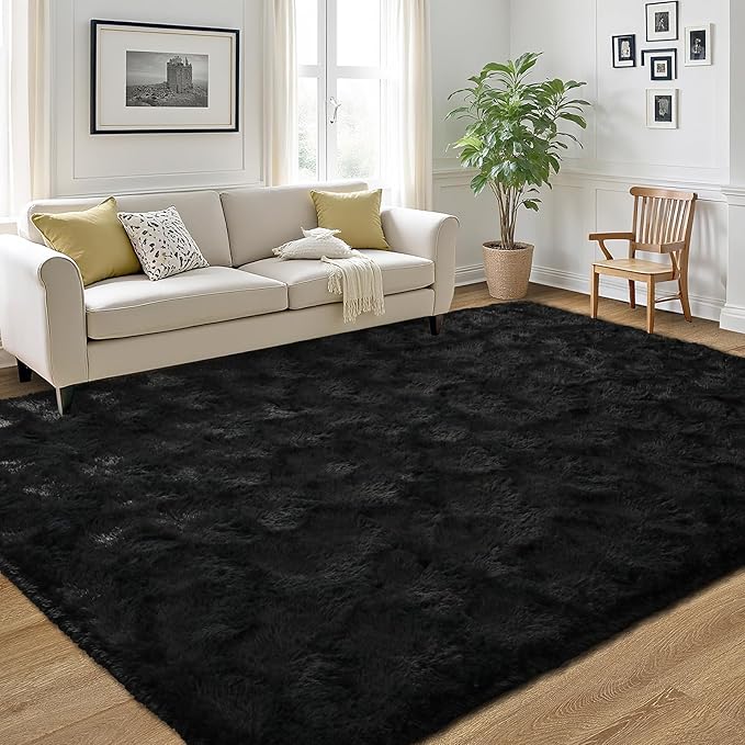LOCHAS Ultra Soft Indoor Modern Area Rugs Fluffy Living Room Carpets for Children Bedroom Home Decor Nursery Rug 3x5 Feet, Black