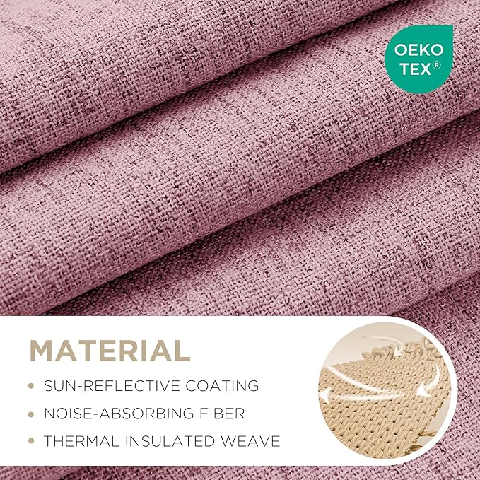 Joydeco Blackout Curtains for Bedroom - 100% Light Blocking 2 Panels Set Pink Drapes 42" W x 96" L, Thermal Insulated Room Darkening Curtains, Linen Textured for Living Room, Rod Pocket & Back Tabs