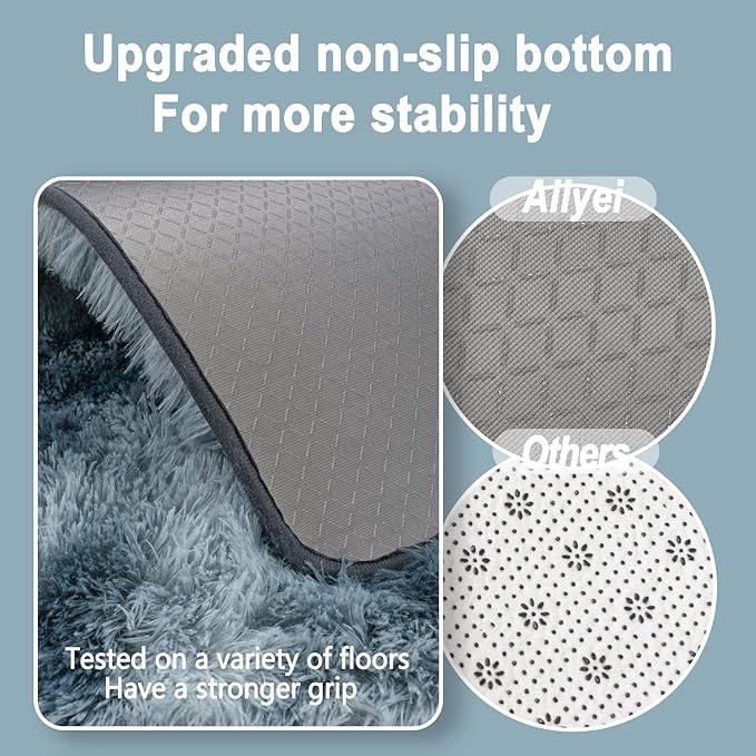 Soft Runner Rugs for Bedroom Hallways, 2x4 Tie-Dyed Blue Grey Fluffy Shag Throw Area Rug Non Slip for Bedside Dorm, Long Shaggy Furry Carpet for Nursery Living Room