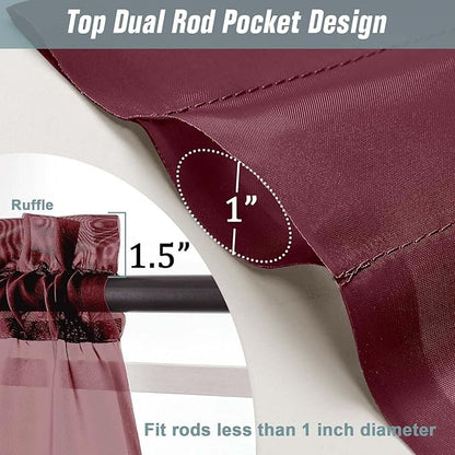 Extra Wide Sheer Curtains for Windows 108 inches Long, Lightweight Light Filtering Soft Drapes for Living Room Bedroom, Dual Rod Pocket Sheer Curtains, 2x59Wx108L inches, Burgundy, 9FT, 2PCS