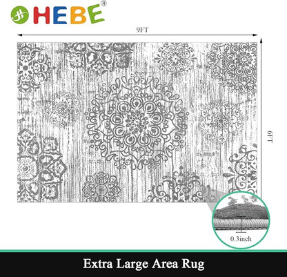 HEBE Washable Area Rug 6'x9' Non Slip Soft Distressed Medallion Bedroom & Living Room Rugs Vintage Entry Floor Carpet for Dining Room Bathroom Entryway