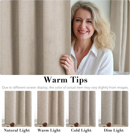 H.VERSAILTEX 100% Blackout Curtains for Bedroom Thermal Insulated Linen Textured Curtains Heat and Full Light Blocking Drapes Living Room Curtains 2 Panel Sets, 42x45 Inch, Cobblestone