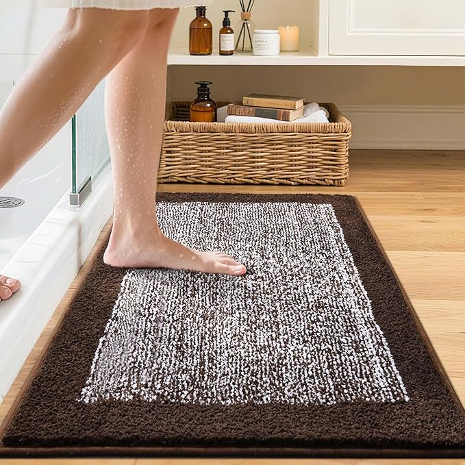 Bathroom Rugs 30x20 Non Slip Washable, Brown Bath Mat for Bathroom Floor Tub, Soft Absorbent Quick Dry Mats for Shower, Bathtub,Home Decor