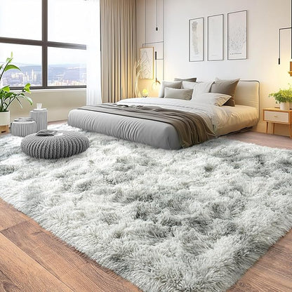 Pionblank 9x12 Area Rug, Large Area Rug for Living Room, Shag Rug for Bedroom, Soft Furry Non Slip Carpet for Kids Room Nursery Teens Dorm Home Decor, Tie Dye Grey