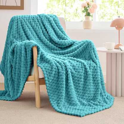 BEDELITE Fleece Blanket - 3D Jacquard Decorative Teal Throw Blankets for Couch & Bed, Soft and Cozy Warm Plush Fluffy Blanket All Seasons Suitable, 50x70Inches