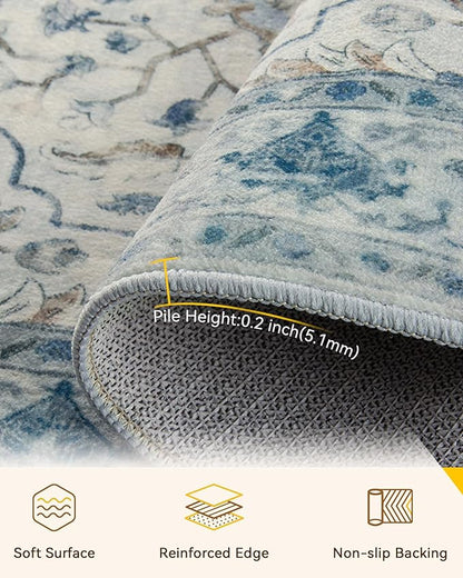 Area Rugs 2'6''x5' Runner Rug Non Slip Washable for Kitchen Hallway Bedroom Beside Laundry Room Bathroom Rug, Floor Carpet, Light Blue Navy Beige Gray White