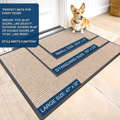 OLANLY Front Door Mat Indoor Outdoor Entrance, 2-Pack 29.5 x 17 Inch, Waterproof Heavy Duty Doormat, Fade Resistant, Low Profile, Easy Clean Patio Porch Welcome Floor Mats for Entry, Beige