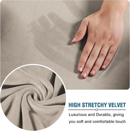 H.VERSAILTEX Rich Velvet Stretch 2 Piece Cover Chair Slipcover Sofa Cover Furniture Protector Couch Soft with Elastic Bottom Chair Couch Cover Width Up to 49 Inch (Chair, French Oak)