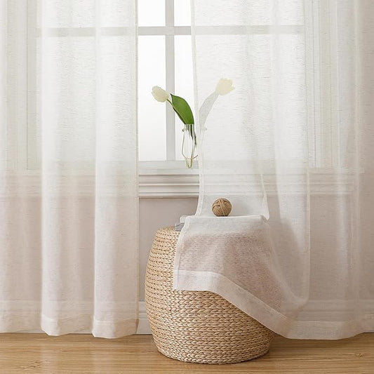 Simplebrand Natural Linen Textured Sheer Curtains 72 inches Long 2 Panels, Rod Pocket Solid Color Window Sheer Curtain Panels, Elegant Curtains & Drapes for Living Room, Bedroom (40" W x 72" L)